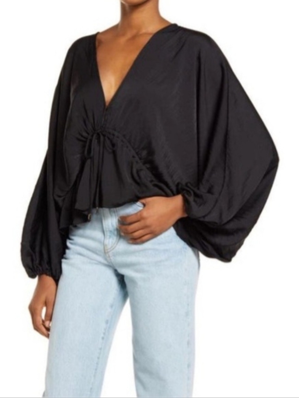 FREE PEOPLE *NWT* Black Dolman Lantern Sleeve Elouise Blouse XS